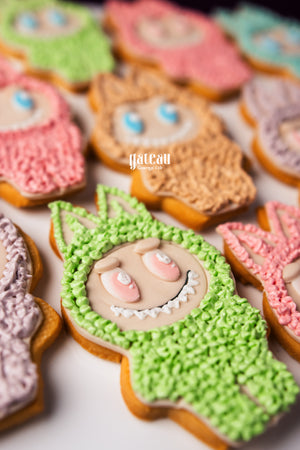 Colorful Labubu character cookies decorated with detailed icing from Gateau Gourmet Cafe