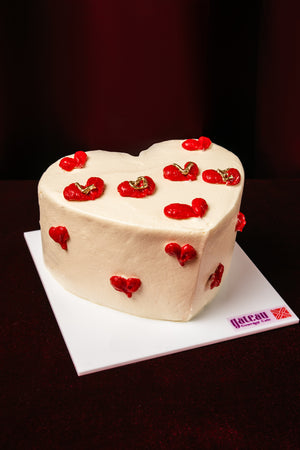Mini Heart Shape Lunch Box Cake with Red Heart Decorations from Gateau Gourmet Cafe
