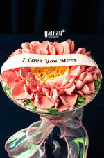 Mother's Day Goblet Cake from Gateau Gourmet Cafe decorated with pink frosting and I Love You Mom message