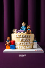 Personalized birthday cake delivery from Gateau Gourmet Cafe with teddy bears and baby-themed decorations
