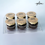 Set of six chocolate cupcakes with customizable photo toppers for personalized cupcake gifts by Gateau Gourmet Cafe