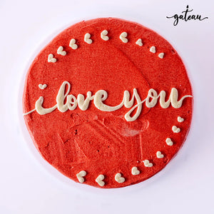 Romantic I love you cake from Gateau Gourmet Cafe with red velvet and white frosting hearts