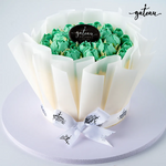 Gateau Gourmet Cafe Green and White Cake with Tulip-and-Baby-Rose Design Perfect for Special Celebrations