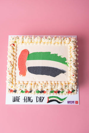 Delicious UAE Flag Day cake from Gateau Gourmet Cafe decorated with the national flag colors