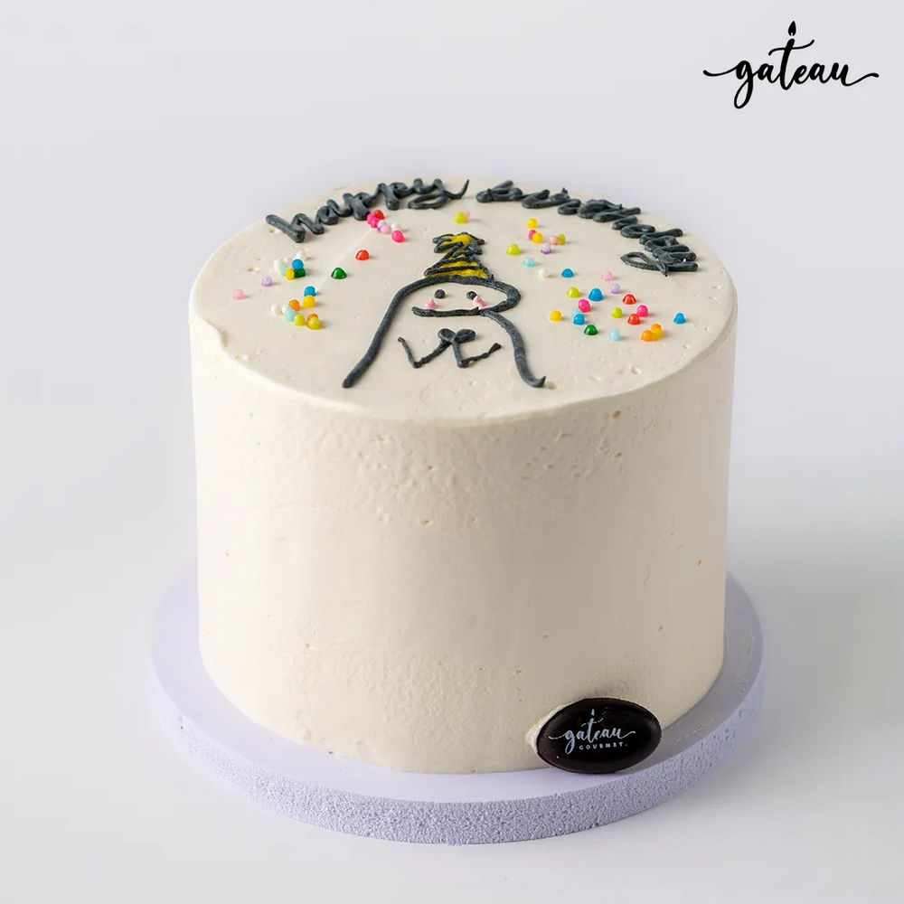 Unique Flork design cake by Gateau Gourmet Cafe with white frosting and colorful sprinkles