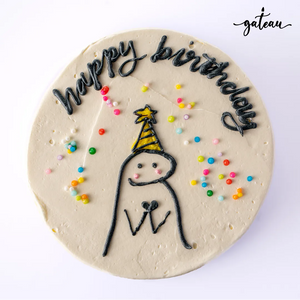 Unique Flork design cake from Gateau Gourmet Cafe with happy birthday text and colorful sprinkles