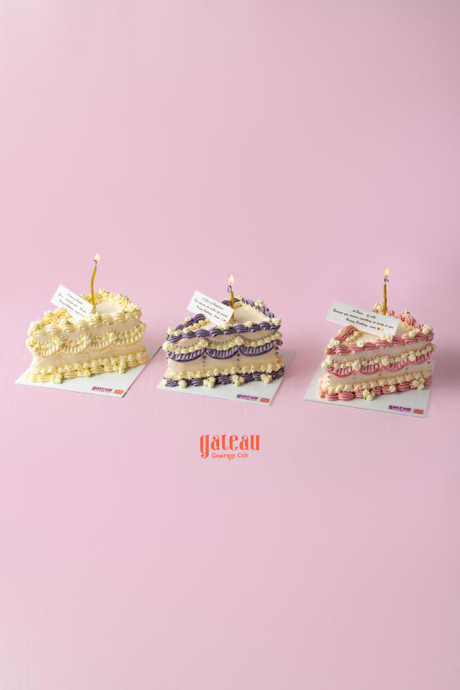 Beautiful gourmet birthday cakes near me from Gateau Gourmet Cafe in pastel colors with decorative accents