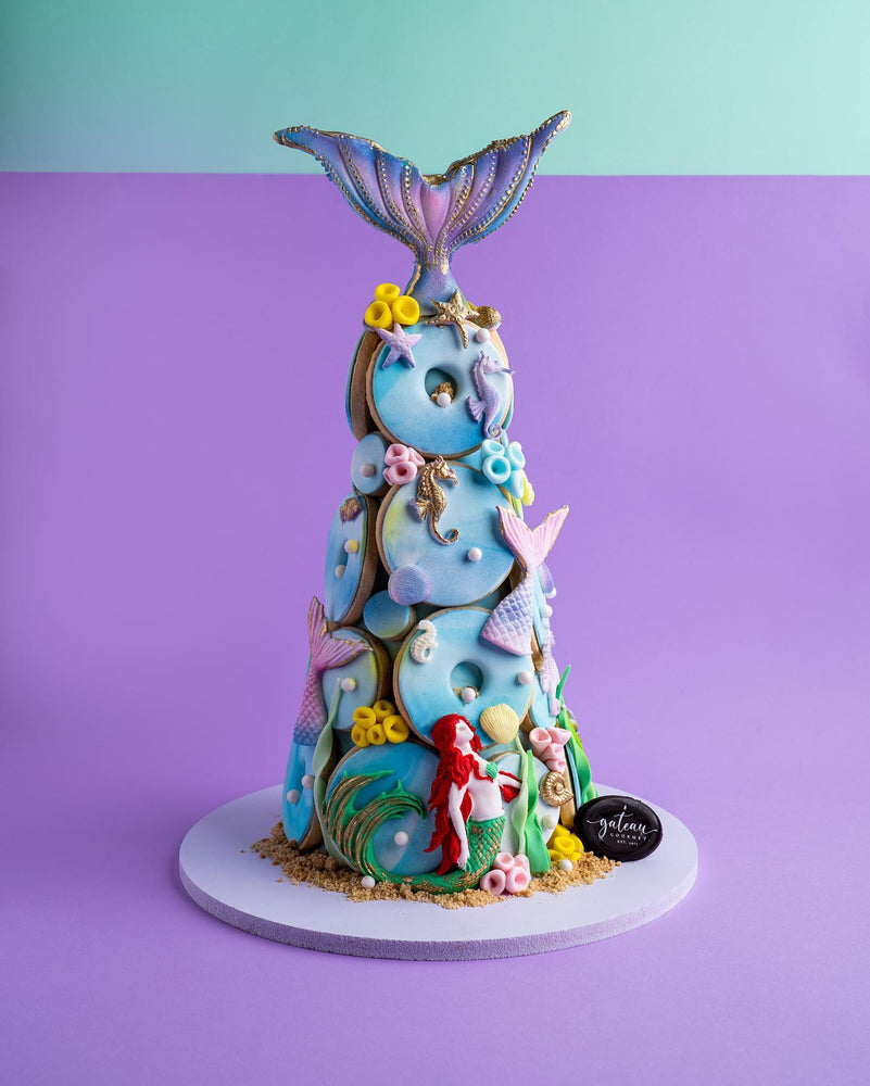 Gateau Gourmet Cafe mermaid themed gourmet cookies delivery tower with colorful sea decorations