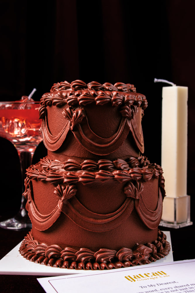Lace Classic Mini Cake With Candle featuring elegant chocolate frosting and decorative layers