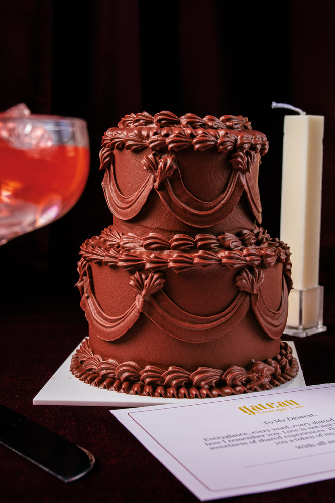 Lace Classic Mini Cake With Candle featuring rich chocolate frosting and elegant design by Gateau Gourmet Cafe