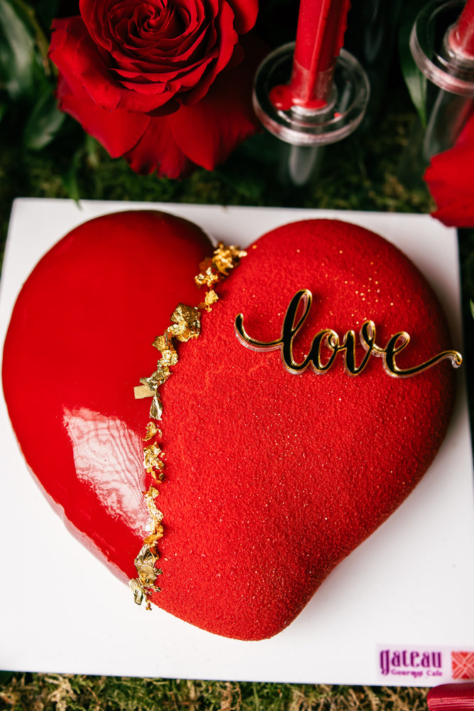 Love Mousse Cake With Arrangement featuring a heart-shaped design and elegant decorations