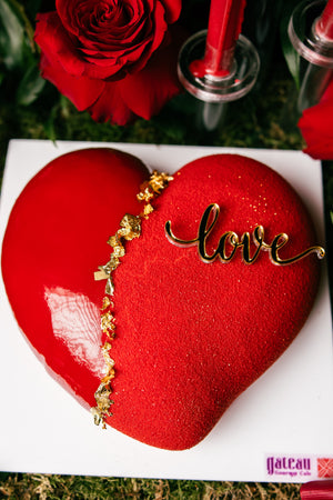 Love Mousse Cake With Arrangement featuring a heart-shaped design and elegant decorations