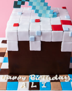 Minecraft Sword Theme Fondant Cake with detailed pixel design for a fun birthday celebration