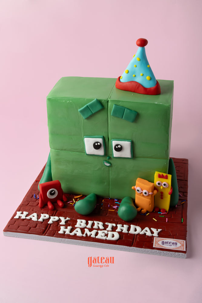 Colorful Number Blocks birthday cake featuring playful characters for a festive celebration