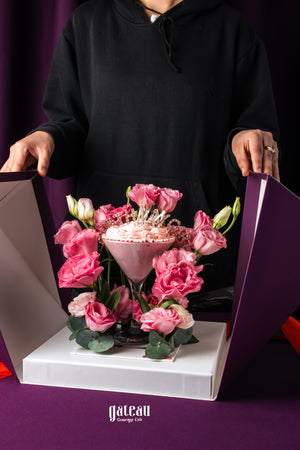 Gateau Gourmet Cafe pink princess birthday cake decorated with pink roses and elegant floral accents