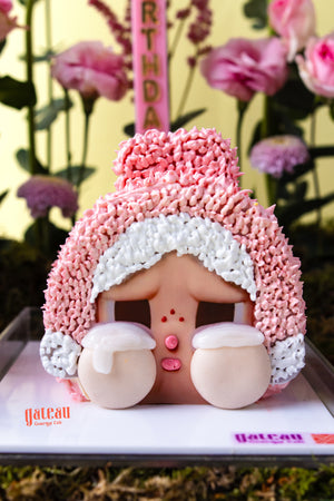 Gateau Gourmet Cafe Powerpuff Girls themed dessert cake shaped with pink and white frosting
