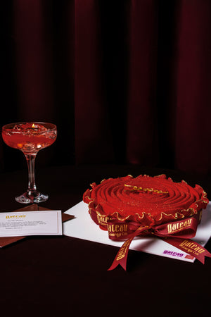 Red Rose Mousse Cake With Candle beautifully decorated at Gateau Gourmet Cafe