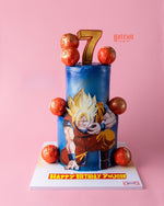 Sanguko of Dragon Ball Z fondant cake with vibrant colors and 7th birthday theme