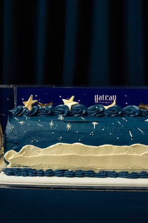 Sky Canvas Ramadan Roll Cake from Gateau Gourmet Cafe with blue icing and star decorations