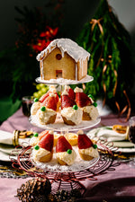 Winter cookies gift tower with gingerbread house and Santa strawberry shortcakes from Gateau Gourmet Cafe